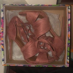 Pink suede heels